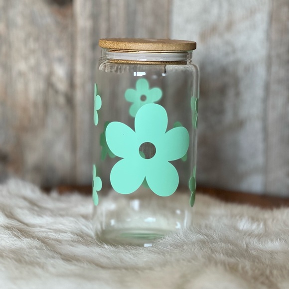 Libbey Iced Coffee Cup Light Green Vinyl Flower - Picture 5 of 5